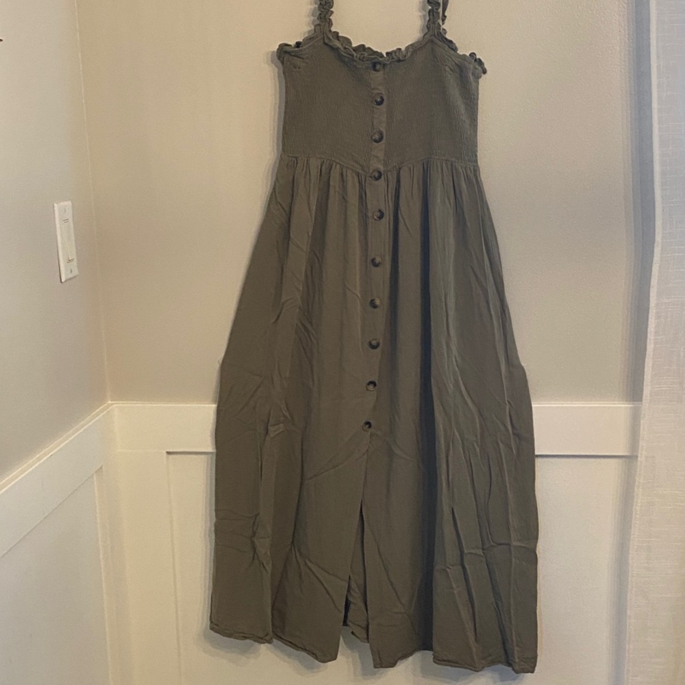 SHEIN Olive Midi Dress with Button Detail
